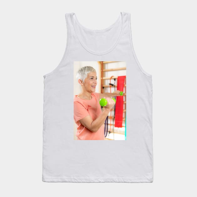 Senior woman exercising with dumbbells (F024/9971) Tank Top by SciencePhoto